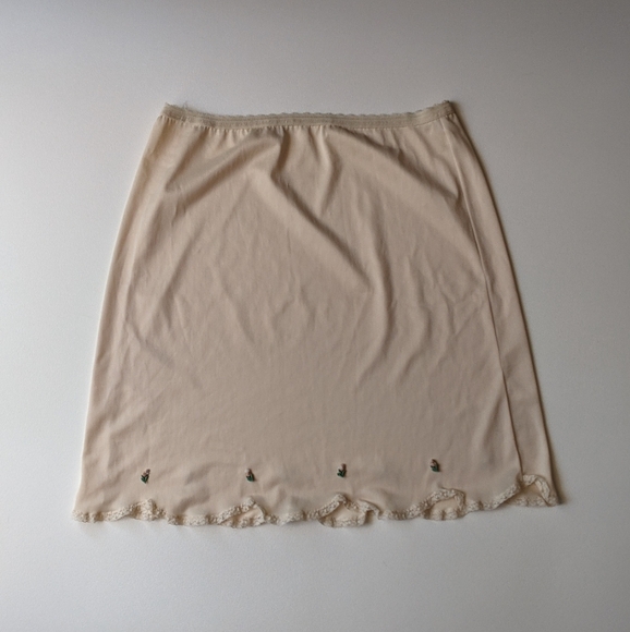 Vintage 60s Beige Floral Lace Midi Slip Skirt - Picture 1 of 3
